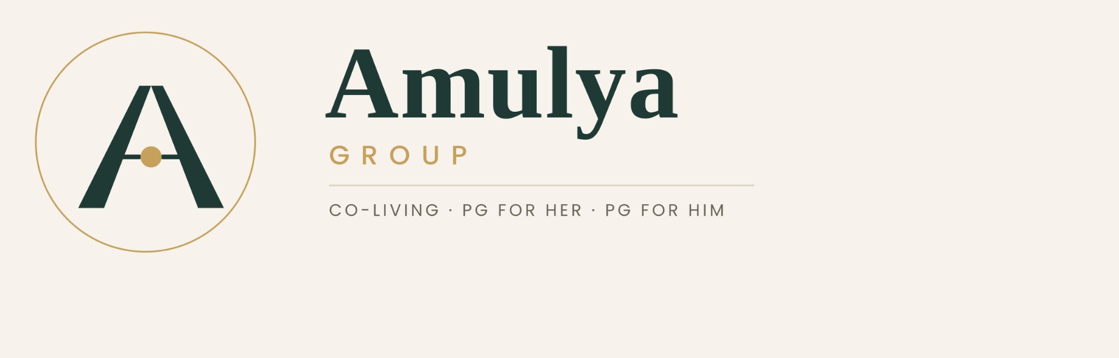 Amulya Group logo: co-living, PG for her, PG for him